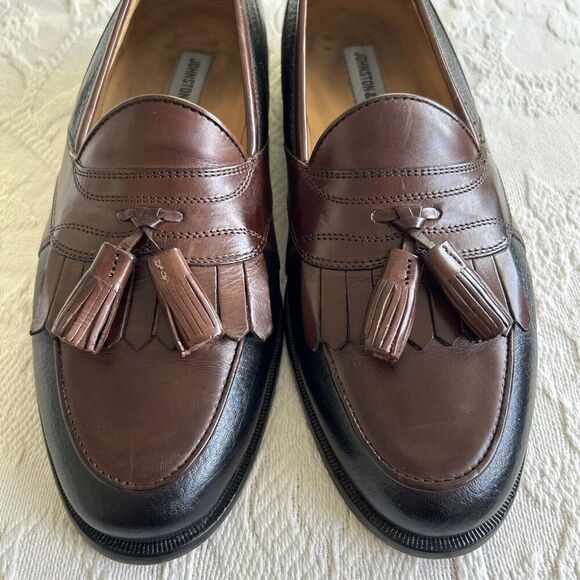 Johnston & Murphy Tassel Kiltie Loafer Shoes Men's 8.5M Black/Mahogany Italian - Picture 3 of 14